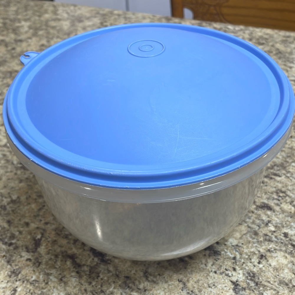 Vintage Tupperware Lettuce Keeper Bowl. Blue Lid-Clear Bowl. GUC